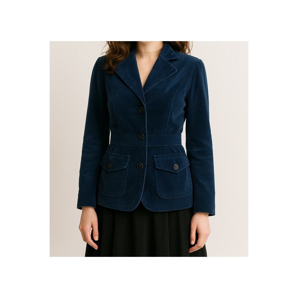 Vintage 90s Y2K Lip Service Goth Mod Emo Blue Velvet Blazer Jacket S Whimsygoth
